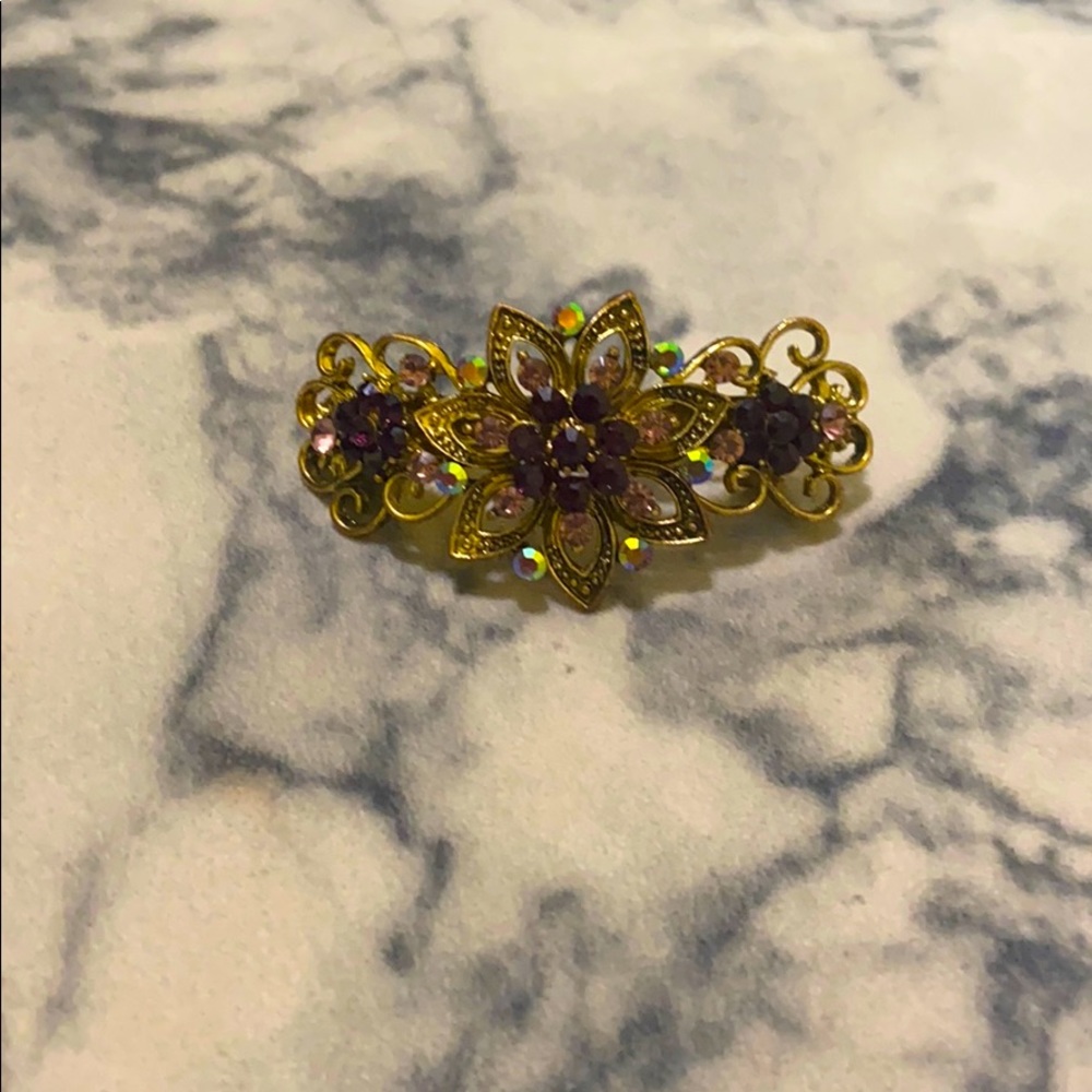 purple and gold flower hair clip